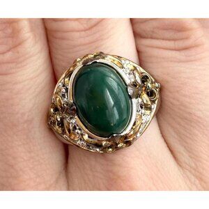 Green Onyx Dual Gold & Silver Toned Sterling Silver 925 Vintage Ring - sz 8